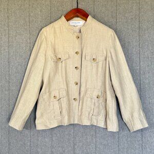 Gerard Darel Paris 100% Linen Oatmeal Light Tan Blazer Utility Jacket Size 14